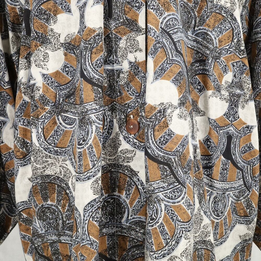 Laurel Escada Top Womens 6 Gray Brown Paisley Cotton Blouse Pockets Vintage - Picture 14 of 16